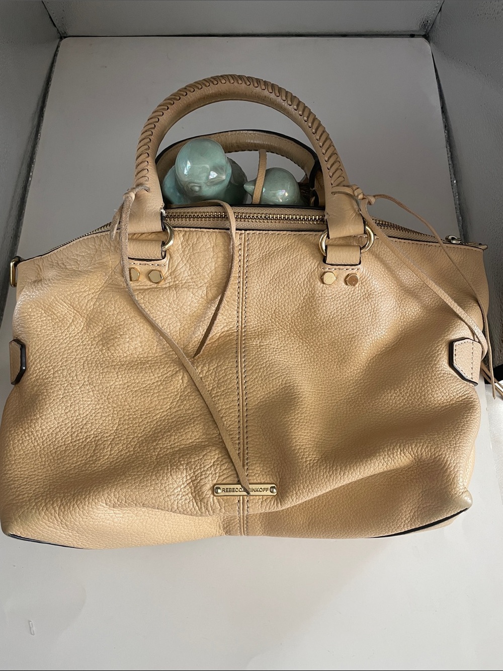 Rebecca Minkoff Tan Pebbled Leather Satchel with Braided Handles